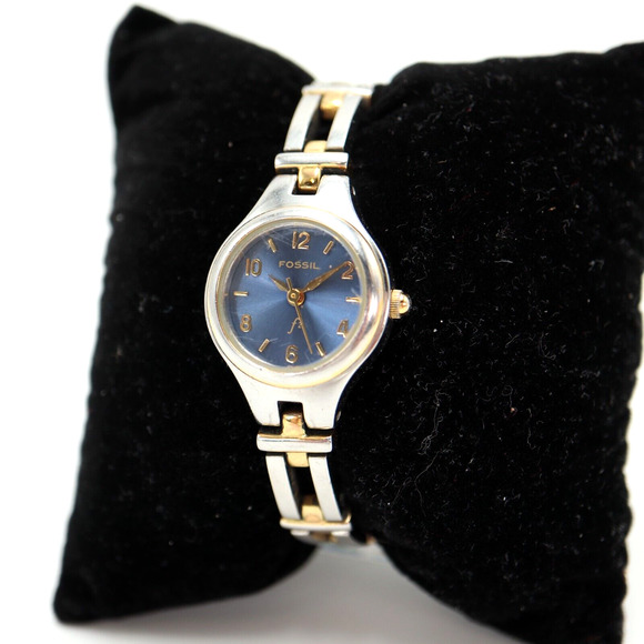 Fossil F2 Ladies Two Tone Watch 21mm Blue Dial 5.5" Bracelet ES-9644 New Battery - Picture 1 of 16